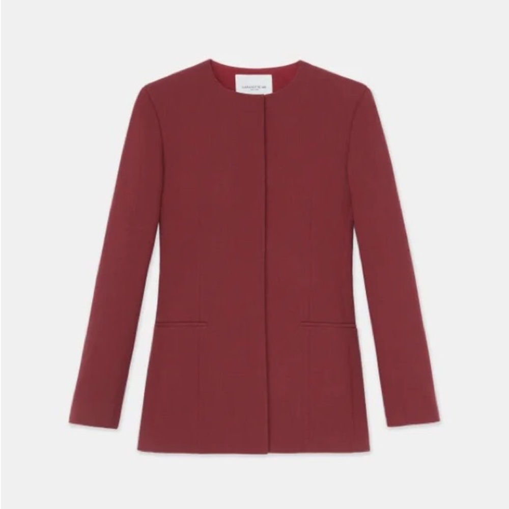 Lafayette 148 Wool Collarless Jacket Claret 16W Excellent Condition $1198